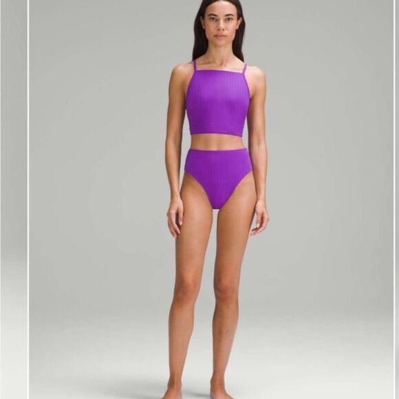 NWT Lululemon Ribbed High-Waist Skimpy-Fit Swim Bottom Atomic Purple- Size 8 - Picture 4 of 10